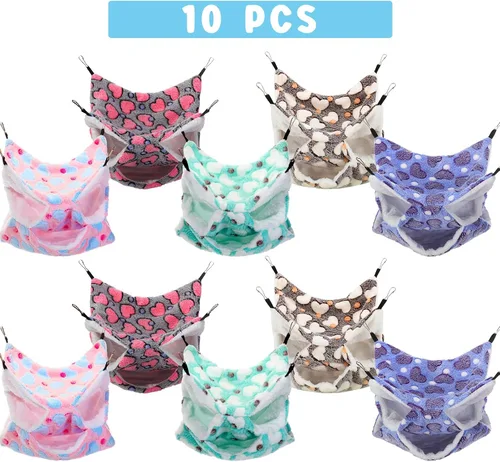 Miniatura 5 de Sadnyy Hamaca de rata de hurón de 3 niveles, 10 piezas, conejillo de indias, cama cálida para dormir, jaula para mascotas, hamaca colgante