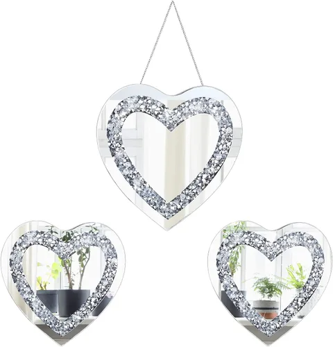 Qunclay 3 piezas de espejo plateado de diamante aplastado de cristal, 12 y 8 pulgadas, decoración moderna para colgar en la pared, espejo de cristal
