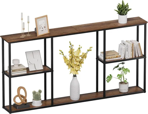 Miniatura 15 de WOHOMO Mesa consola, mesa de entrada estrecha de 12 pulgadas para sala de estar, 31.5 x 31.5 pulgadas, mesa de sofá industrial negra con estantes