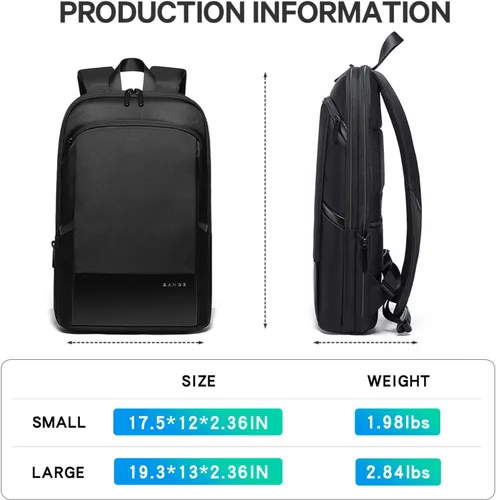 Miniatura 6 de BANGE Mochilas delgadas para laptop de 17.3 pulgadas, mochila de trabajo expandible para hombres y mujeres