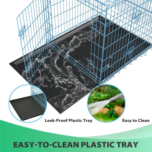 Miniatura 5 de BestPet Jaula para perros 24 pulgadas Azul Perrera de metal plegable con puertas dobles, pestillos seguros de perno deslizante, bandeja a