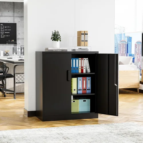 Armario de almacenamiento de metal con 2 puertas, gabinete de almacenamiento de acero con cerradura con 2 puertas y estantes ajustables, gabinete de