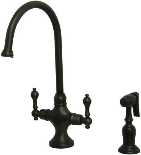 Miniatura 3 de Kingston Brass KS1768ALBS - Grifo de cocina clásico vintage con rociador de latón, 7-7/8 pulgadas, níquel satinado