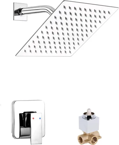 Miniatura 18 de Cabezal de regadera de color negro mate con una sola función, kit de ajuste de regadera con válvula de paso, sistema completo de llave de regadera