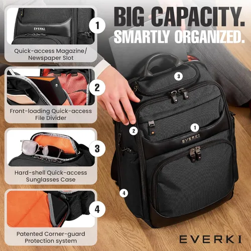 Miniatura 4 de EVERKI Onyx Mochila para portátil de negocios – Bolso de cuero balístico y nylon duradero, diseño apto para viajes, espacio dedicado para portátiles