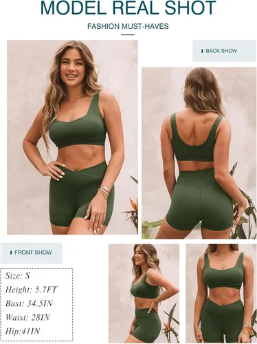 Miniatura 5 de Aleumdr Trajes de dos piezas para mujer, trajes de entrenamiento, brasier deportivo con pantalones cortos de yoga cruzados