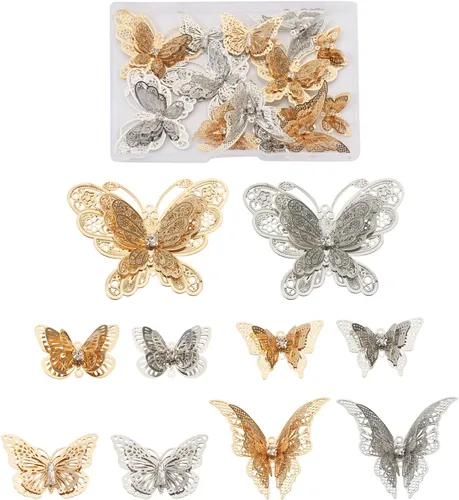 Craftdady Colgantes colgantes de metal con dijes de mariposa Oro claro + platino
