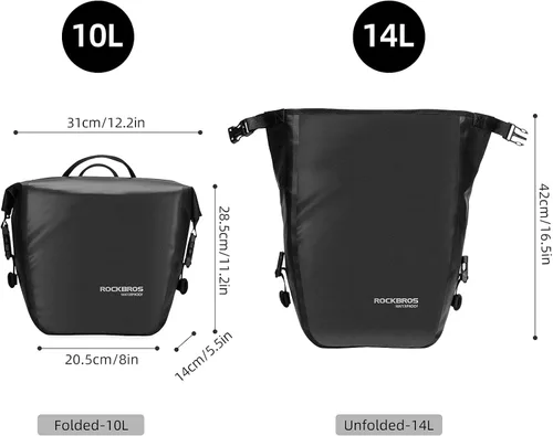 Miniatura 6 de ROCKBROS Bolsa de alforjas delanteras enrollables Bolsa de rack frontal para bicicleta Paquete de estante resistente con asa de transporte y correa