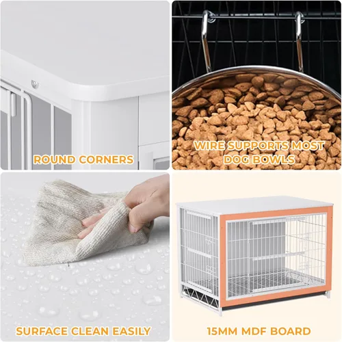 Miniatura 6 de TLSUNNY Muebles de jaula para perros, mesa auxiliar auxiliar de madera de 44.1 pulgadas, moderna perrera con puertas dobles, jaula resistente