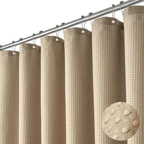 Miniatura 42 de Dynamene cortina de ducha de lino burdeos - cortinas de tela de nido de abeja texturizadas y resistentes para baño, 256GSM, juego de cortinas