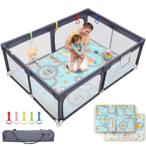 Miniatura 26 de Dripex Corralito para bebés, corralito pequeño de 47×47 pulgadas para bebés, corralito de juegos para bebés con mayor seguridad