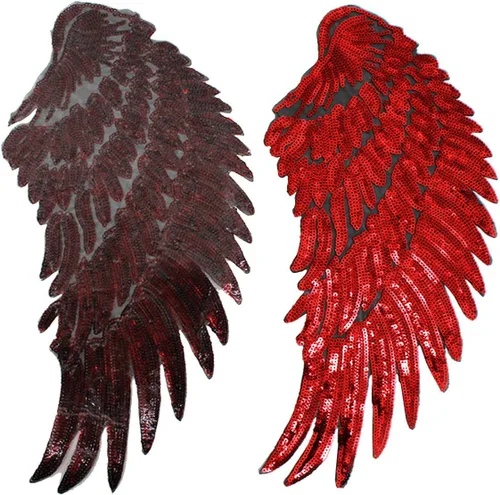 Miniatura 2 de Sun Kea 1 par de lentejuelas alas de ángel motivo DIY bordado hierro en parche apliques decoración rojo