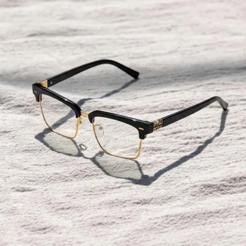 Miniatura 6 de IGnaef Gafas de bloqueo de luz azul con montura cuadrada unisex de media montura antifatiga ocular y deslumbramiento UV IF1233 C01 oro negro