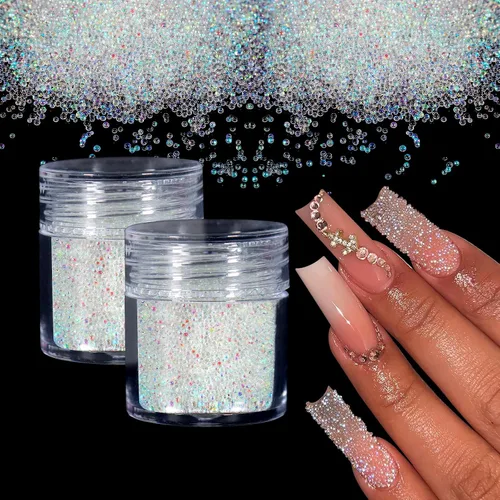 Miniatura 8 de Laza Cuentas de caviar para uñas de 2 colores, cuentas de micro pixie de 0.024-0.031 pulgadas (0.6-0.8mm), cuentas de burbujas de vidrio, gotas