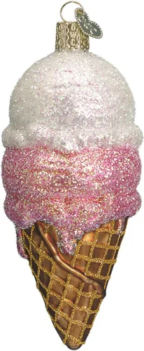 Old World Christmas - Adorno de cono de helado de vidrio soplado para árbol de Navidad, decoración festiva hecha a mano, colección de helados