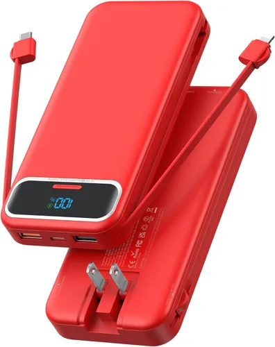 Miniatura 14 de Cargador portátil, 20000 mAh 22.5 W, cargador de batería de carga rápida con cables integrados y enchufe de pared, batería externa esencial de viaje