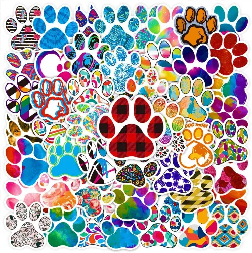 Paquete de 50 calcomanías con estampado de patas, 50 calcomanías de vinilo impermeables para botella de agua, laptop, patineta, teléfono, álbumes de