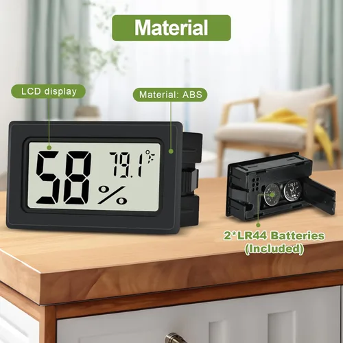 Miniatura 5 de Paquete de 6 medidores de humedad pequeños y digitales para interiores, higrómetro, termómetro, pantalla LCD Fahrenheit (℉) para invernadero, tanque
