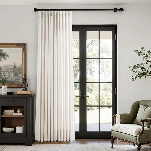Miniatura 22 de Juego de 2 paneles de cortinas de ventana de cocina beige de 24 pulgadas de largo, con textura de lino, plisadas, filtrantes de luz, semi pequeñas