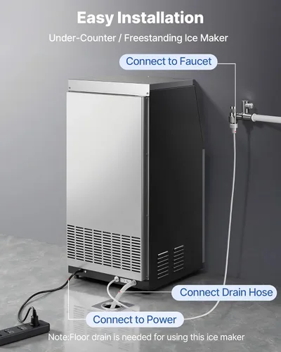 Miniatura 6 de VEVOR Máquina comercial para hacer hielo, 100 lbs/24h con capacidad de almacenamiento de 30 libras, integrada/independiente/debajo del mostrador