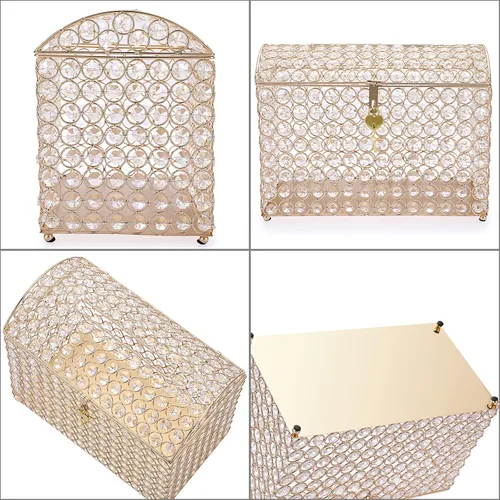 Miniatura 6 de ELLDOO Caja de tarjetas de boda de cristal con cierre de corazón, 12.6 x 6.3 x 9.4 pulgadas, caja de tarjetas de dinero estilo cofre del tesoro