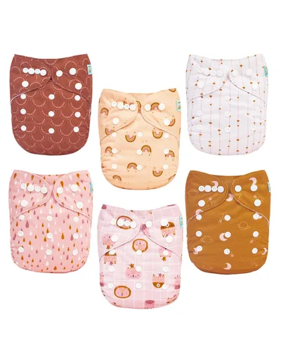 Miniatura 14 de ALVABABY pañales de tela para bebés, tamaño único y ajustable, pañales lavables y reutilizables para niños y niñas, 6 unidades con 12 rellenos