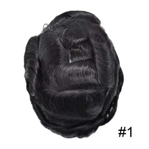 Miniatura 2 de LYRICAL HAIR Toupee para hombres de piel fina inyección de PU unidad de peluca para hombre 1# Jet Real Natural Cabello humano Pieza Sistema