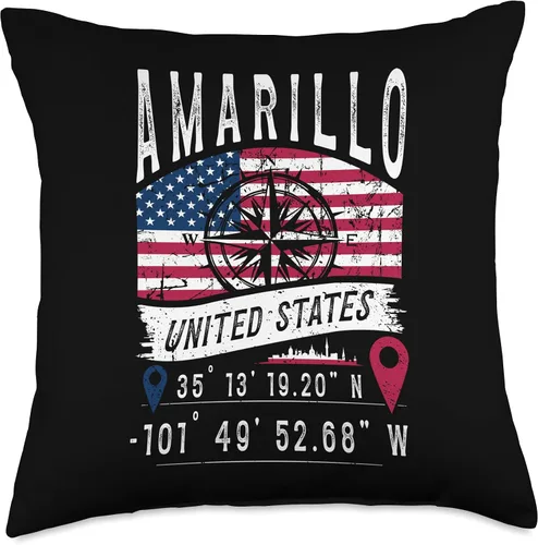 Miniatura 4 de Amarillo United States Flag GPS Coordinates Amarillo Throw Pillow