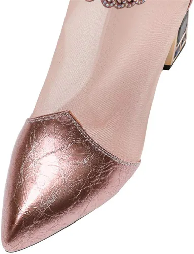 Miniatura 3 de TinaCus - Botines de piel de ante con punta de malla hecha a mano con tacón alto y grueso para mujer