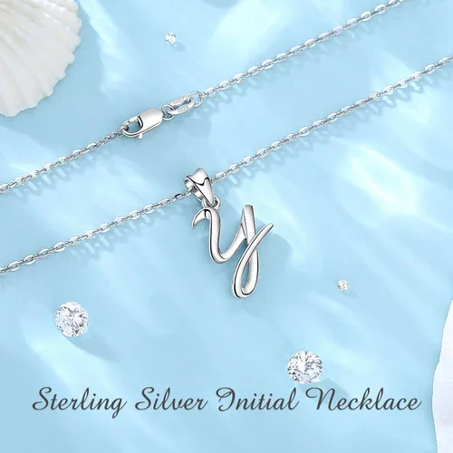 Miniatura 130 de EUDORA Collares de plata esterlina con inicial para mujer, regalos clásicos de 26 letras sin cuello para niñas, hermana, madre hija, cadena de 18