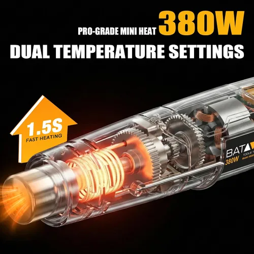 Miniatura 4 de BATAVIA - Pistola de aire caliente de calor rápido de 380 W con tecnología de calor uniforme y fusibles de doble protección, 2 temperaturas