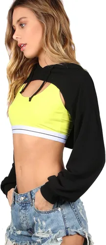 Miniatura 3 de SweatyRocks - Suéter corto con capucha para mujer, de manga larga, color negro