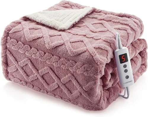 Miniatura 30 de CAROMIO Manta eléctrica tamaño Queen con doble control, manta térmica gruesa de sherpa con 10 niveles de calefacción y 10 ajustes de tiempo, manta
