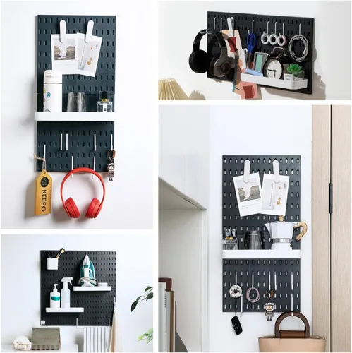 Miniatura 7 de Keepo - Juego de combinación de tableros de clavijas y accesorios modulares para colgar en pared, para organizador de pared, organización de Negro