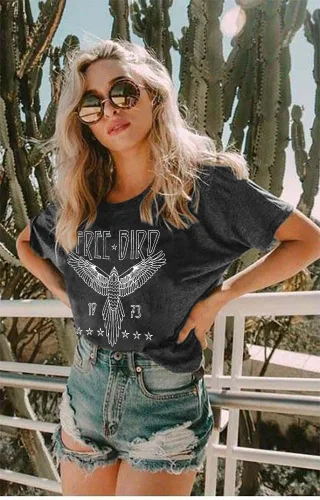 Miniatura 3 de Camiseta vintage de banda de rock para mujer, camisa retro de pájaro, camisetas gráficas de águila, camisa de música retro, camisetas casuales