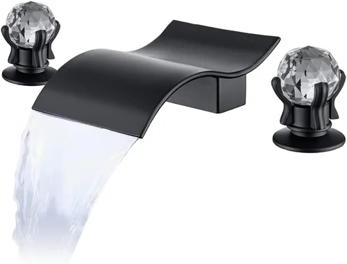 Miniatura 10 de Grifo de lavabo de baño generalizado con perilla de cristal, 3 agujeros, cascada, grifo de baño de 8 pulgadas, grifo mezclador de lavabo de montaje