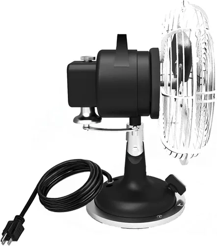 Miniatura 3 de Modern Forms Ventilador de escritorio oscilante enchufable de 9 pulgadas con control de motor de tres velocidades en acabado negro mate y níquel