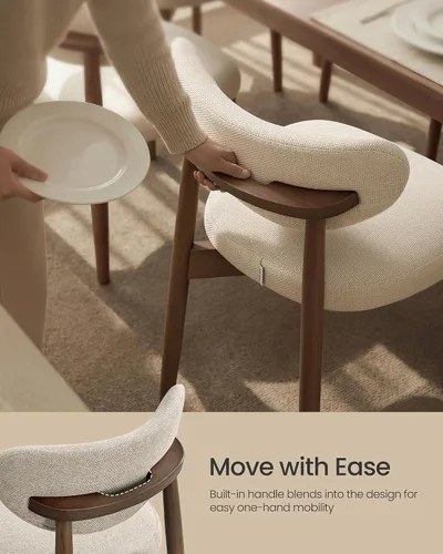 Miniatura 4 de VASAGLE Juego de 2 sillas de comedor de madera, sillas de cocina tapizadas con patas de madera maciza, respaldo curvado ergonómico, mango integrado