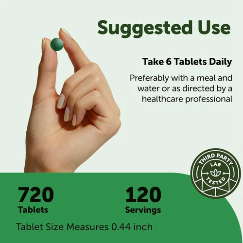 Miniatura 4 de Micro Ingredients Suplemento orgánico de espirulina, 720 tabletas (suministro para 4 meses), sin relleno y sin OMG, rico en proteínas veganas