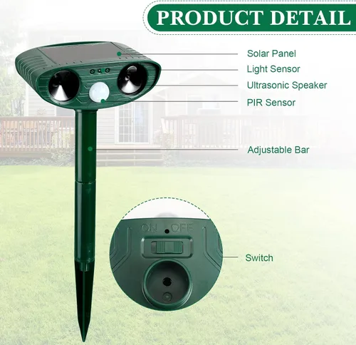 Miniatura 3 de Repelente ultrasónico de animales para exteriores, repelente ultrasónico, disuasorio de animales con sensor de movimiento, impermeable, disuasorio