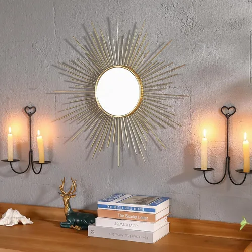 Miniatura 9 de Espejo grande dorado de 24 pulgadas, espejos de metal Starburst, espejo solar moderno de mediados de siglo, decoración de pared para sala de estar