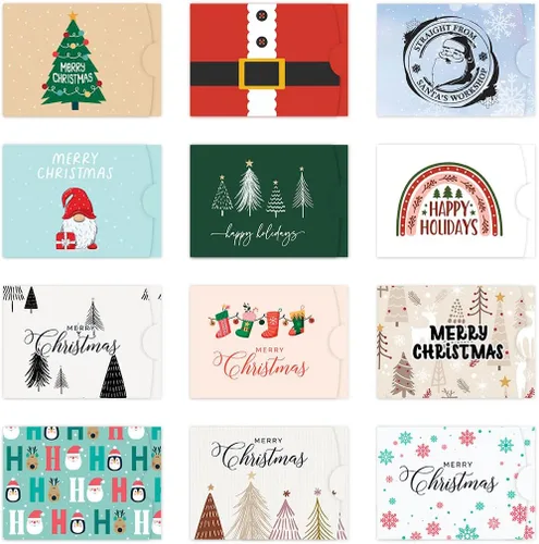 Andaz Press Surtido de tarjetas de regalo de Navidad, fundas de tamaño de tarjeta de 4.25 x 3 pulgadas para Papá Noel, elefante blanco, fiestas de