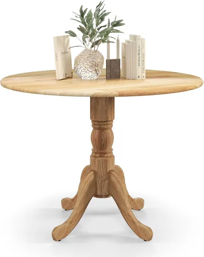 Miniatura 12 de Mesa de comedor redonda para 4, mesa de cocina rústica con mesa de 40 pulgadas, patas curvadas de caballete, mesa de tulipán de madera de goma, mesa