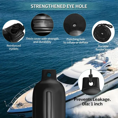 Miniatura 3 de Defensas de Barco Paquete de 4 4.5"/5.5"/6.5"/8.5" Defensas Marinas Inflables con Nervaduras con Líneas de Defensa 6.5ft Agujas y Bomba para Ojos