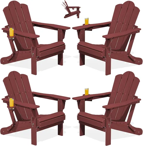 Miniatura 13 de Silla plegable ajustable KINGYES Adirondack, sillas reclinables Adirondack de 3 posiciones con portavasos, Adirondack de HDPE resistente a