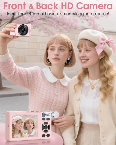 Miniatura 2 de Cámara digital con lente trasera delantera, cámara de enfoque automático de 64 MP 4K para fotografía con tarjeta de 32 GB, cámara compacta portátil