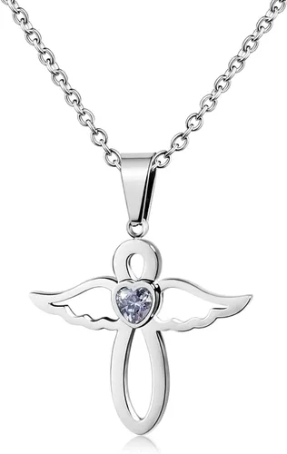 PHOCKSIN Collares de piedra natal de enero a diciembre para mujer, circonita cúbica infinita con bonito dije de ala de ángel para niñas