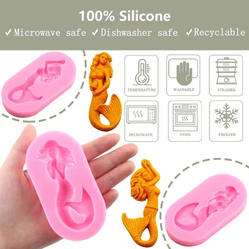 Miniatura 2 de Zixiang Molde de silicona para fondant de sirena para decoración de tartas, decoración de cupcakes, caramelo y chocolate, pasta de goma de mascar