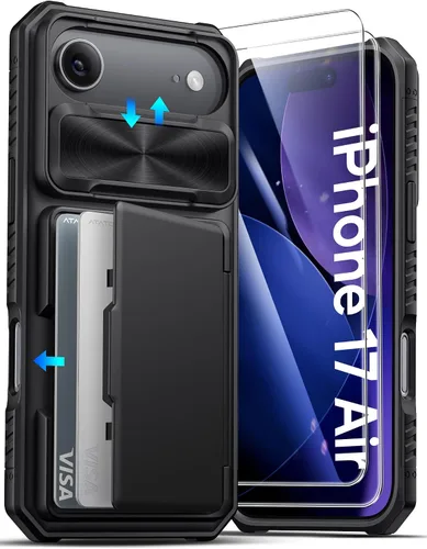 Miniatura 77 de ATATOO Funda para iPhone 17, tarjetero integrado (almacena 3-5 tarjetas) y funda para cámara deslizante y bloqueo RFID, protección de grado militar
