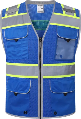 Miniatura 8 de JKSafety Hi-Vis Chaleco de seguridad unisex para topógrafos de alta visibilidad, resistente, con bolsillos internos, cumple con las normas ANSI/ISEA